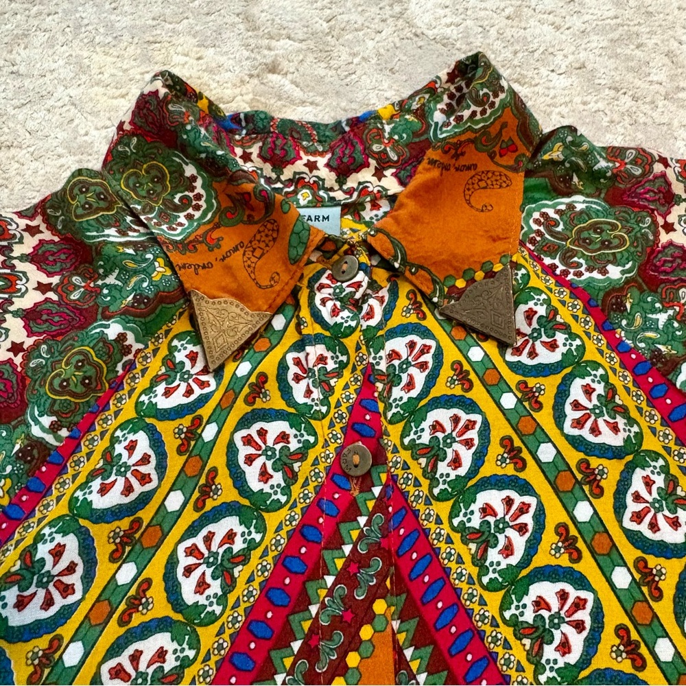 Farm Rio Women’s Colourful Mandel Patterned Button Down Open Back Top Size Small - Picture 5 of 16